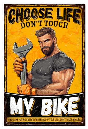 WADORN Motorcycle Sign, Biker Rules Metal Retro Poster Choose Life Don't Touch My Bike Tin Sign, Vintage Metal Art, 7.87x11.81 Inch