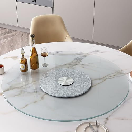 Lazy Susan Drehteller Aus Gehärtetem Glas, Großer Drehteller Aus Gehärtetem Glas Für Esstisch, Runder Transparent Servierplatte Für Küche Esstisch, 360 °Drehbare Platte Serviertablett Für Hotel(Silver