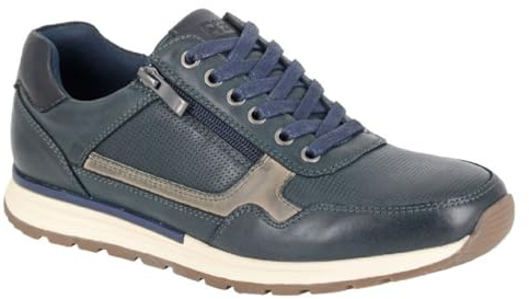 R21 Original M849 Men's Leather Comfort Smart 6 Eye Lace/Zip Everyday Leisure Trainers Shoes (Navy Leather, UK Footwear Size System, Adult, Men, Numeric, Medium, 11)