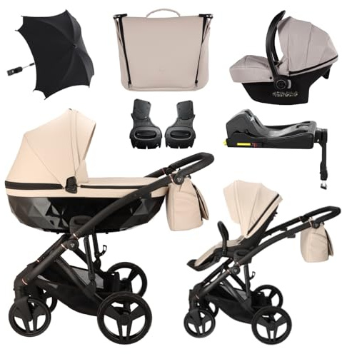 Junama Kinderwagen Diamond Classic 02 Beige - 2in1 3in1 4in1 + Sonnenschirm (4 in 1 mit ISOFIX Basis)