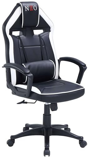 Miroytengo Silla Gaming Luc Estilo Gamer en Color Blanco y Negro con Ruedas, Reposabrazos, Ergonómica y Regulable 70x115-125x70 cm
