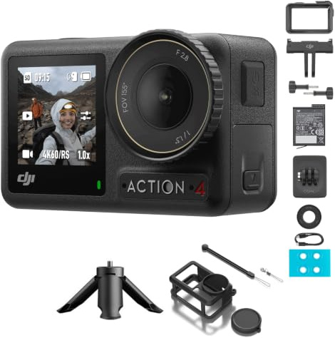 DJI Osmo Action 4 Standard-Combo mit Schutzhülle + Stativ– 4K/120fps | wasserdichte Action-Kamera mit einem 1/1,3-Zoll-Sensor, atemberaubende Low-Light-Aufnahmen, 10-Bit- und D-Log M-Farbleistung