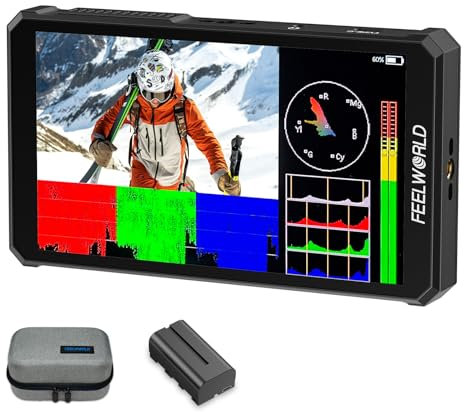 FEELWORLD PS6 Monitor da campo per videocamera da 5,5 pollici OLED verticale/orizzontale con batteria da 2200 mAh e borsa per videocamera, touchscreen, forma d'onda, 3D LUT, istogramma per cortometra