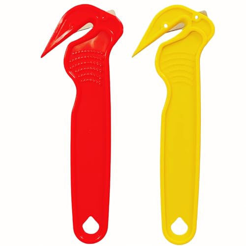 2Pcs Box Cutter Safety Knife – Lightweight Concealed Blade Packaging Cutter for Tape, Film, Bubble Wrap & Cardboard in Warehouse, Office & E‑Commerce Fulfilment(Red and Yellow