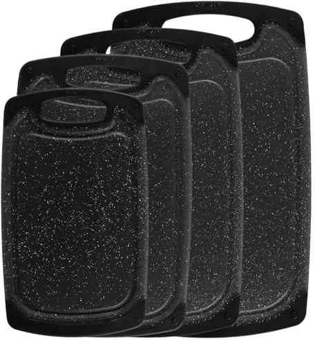 CHUIFAI 4er Set Schwarz Schneidebretter Kunststoff mit Saftrinne, Frühstücksbretter Cutting Board, Schneidebrett Küchenbrett für Obst, Gemüse, Fleisch, Brot, Spülmaschinenfest