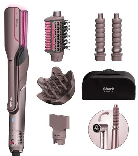 Shark FlexFusion Multi Hot Air Styler, Hair Dryer & Ceramic Straightener with 5 Styling Attachments, No Heat Damage, Scalp Shield, Storage Case, Silicone Mat – Cosmic Blush HD652SQUK