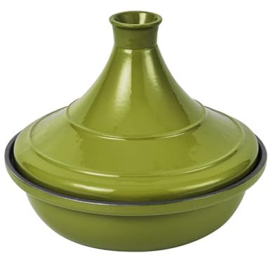 HAJHI Émaillé Fonte Tajine Marocain pour Mijoter Ragoûts Plats Mijotés Plat Tajine avec Couvercle Conique Sans Eau pour Gaz Plaques de Cuisson(28cm,Bleu)
