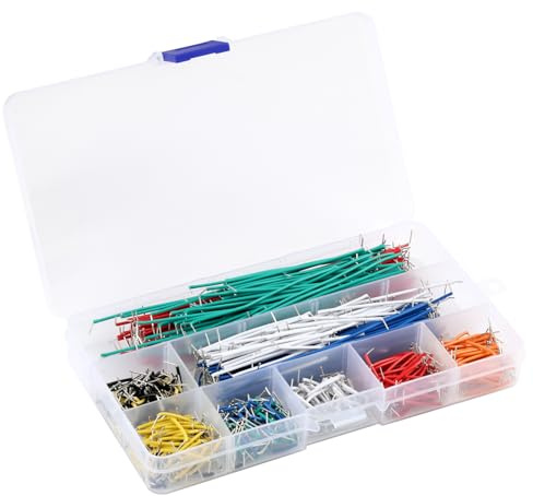 840 Stück Breadboard Kabel, Breadboard Jumper Draht Set, Männlich zu Männlich U-Form Jumper Kabel, 14 Verschiedene Längen, Überbrückungskabel, Durchsichtiger Kunststoffbox und Kunststoffclip