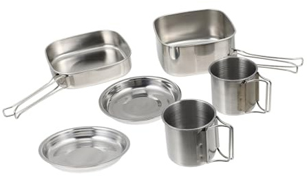 ROMISBABA Set de Cuisine Camping INOX avec Poignées Pliables Kit Vaisselle Portable pour Pique- Randonnée et Barbecue Plein Air