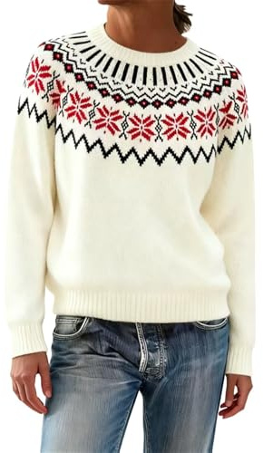 Norweger Pullover Damen Original - Fair Isle Weihnachtspullover Damen Lustig Isländer Pullover Oversize Strickpullover Ugly Weatershirt Klassisch Oberteil Sweatshirt Winter Warm Langarmshirt