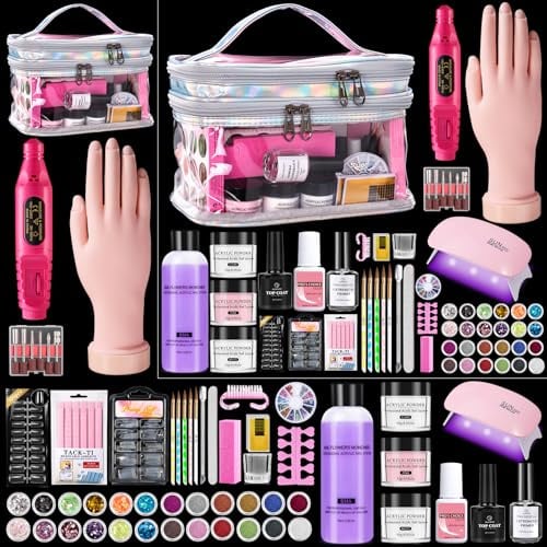 Deciniee Kit Uñas Acrilicas–Profesional con Lampara Uñas/Tips/Broca Unhas y Mano para Practicar. Ideal para hacer uñas de gel, decoración y DIY-Acrílico y herramientas para principiantes y expertos