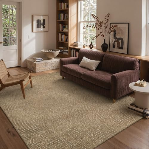 GENIMO 8X10 Washable Handwoven Area Rug, Non-Slip Living Room Rug, Tan