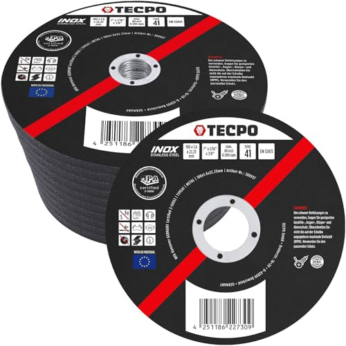 TECPO Trennscheibe Ø 180 mm Winkelschleifer Flexscheiben für Stahl, Metall und Edelstahl (INOX) 1.6 mm 22.23 mm Metalltrennscheibe Schleifscheiben Zubehör 50 Stück