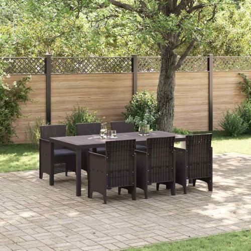 Ziaphsol Garten Essgruppe 7-teilig Braun Polyrattan, Outdoor Esszimmer Set für 6 Personen, Langlebige Terrassenmöbel mit bequemen Kissen, Modernes Design für Balkon & Patio