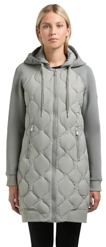 khujo Damen Leichter Übergangsmantel lange Steppjacke aus einem angesagten Materialmix mit super kuscheligen Ärmeln und (abnehmbarer) Kapuze Nora XS-XXL