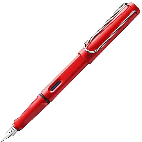 Lamy safari red Füller - Füllhalter mit ergonomischem Griff & polierter Stahlfeder in Strichbreite B - robuster ASA-Kunststoff - inkl. Tintenpatrone T 10 blau - Rechtshänder