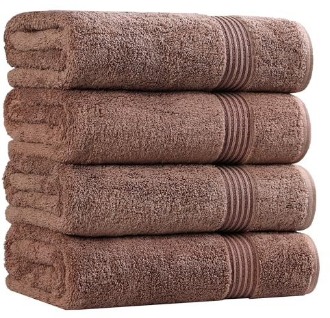 Superior Egyptian Cotton 4-Piece Bath Towel Set for Shower, Bath, Spa, Resort, Hotel, Soft Body Towels, Airbnb Essentials, Apartment, Dorm, Quick Dry, Absorbent, Bathroom Basics, Mocha
