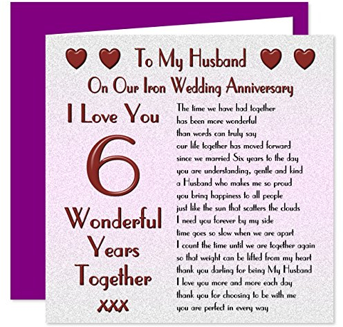 My Husband 6th Wedding Anniversary Card - On Our Iron Anniversary - 6 Years - Sentimental Verse I Love You