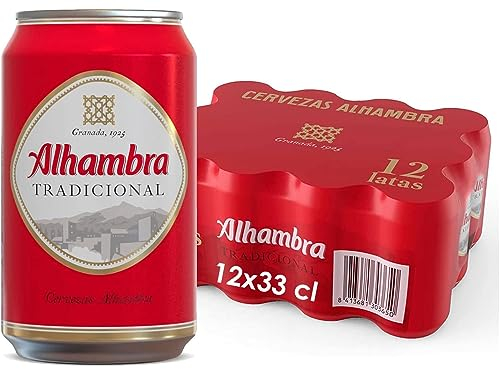 Alhambra Tradicional, Pack de 12 Latas x 33cl, Cerveza Lager Con Amargor Suave y Bajo, 4.6% Alcohol