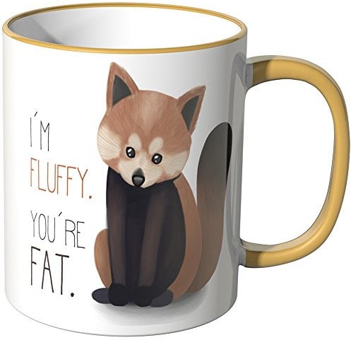 WANDKINGS® Tasse, Schriftzug „Im Fluffy, You´re Fat.“ - DUNKELGELB