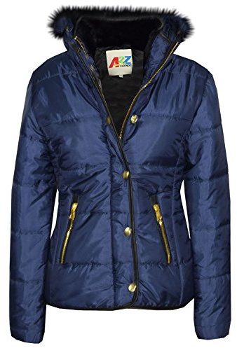 A2Z 4 Kids Girsl Padded Puffer Quilted Coat Faux Fur Collar Detachable Hood - Jacket Puffer 411 Navy 3-4.