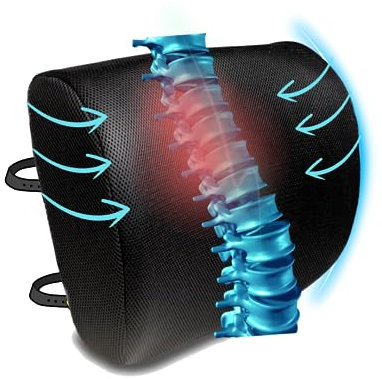 Lumbar Support Cushion for Office & Gaming Chair | Orthopedic Memory Foam Back Pillow for Adults | Relieves Lower Back Pain & Sciatica | Improves Posture & Comfort – Breathable Washable Cover