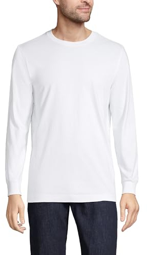 Lands' End - Men’s Super-T Long Sleeve T-Shirt - Traditional Fit Ringspun Cotton Jersey with Easy-Care Finish - Reinforced Seams and Ribbed Cuffs - Men's Clothing | 5.75 oz Midweight Cotton, Covered Neck Seam, Sewn Side Seams, Rib Cuffs, Layering, Big and Tall Sizes