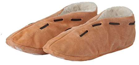 Sonia Originelli Wildleder Hausschuh Schluffi mit warmen Kuschelfell und Antirutschsohle, Farbe: beige, Größe: 39