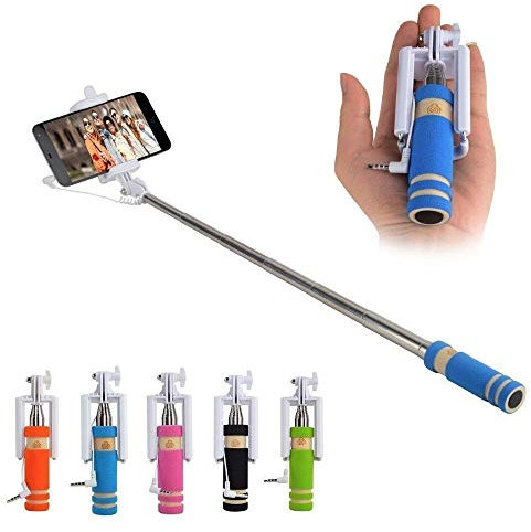 Mini Perche Selfie pour iPhone 8 Plus Smartphone avec Cable Jack Selfie Stick Android iOS reglable Bouton Photo (Orange)