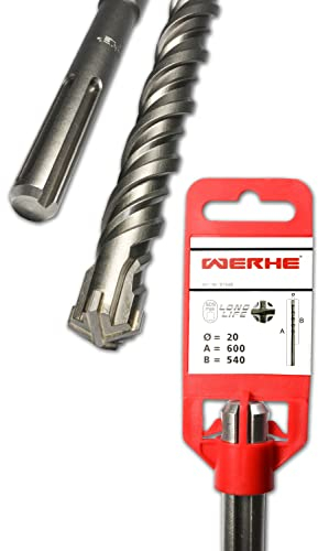 WERHE Betonbohrer SDS MAX 20x600mm – Hammerbohrer für Beton und Ziegel – 4-Schneiden