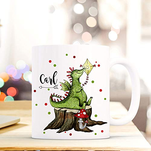 Tasse Becher mit Drache Geschenk mit Tiermotiv Kaffeetasse mit Namen Wunschnamen & Punkte Kaffeebecher ts775