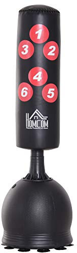 HOMCOM Saco de Boxeo de Pie 165 cm con Base Rellenable de Agua 22,5 kg o Arena 27,5 kg y Ventosas de Goma para Adultos y Niños 50x50x165 cm Negro