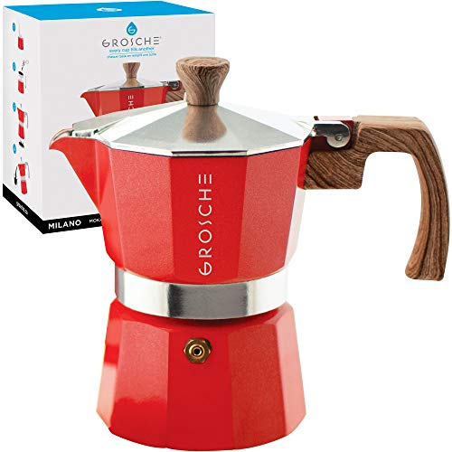 GROSCHE Milano Espressokocher für Herd, Mokkakanne, 3 Espressotassen – 142 ml, Rot kubanische Kaffeemaschine, Moka, italienischer Greca Brauer, Perkolator