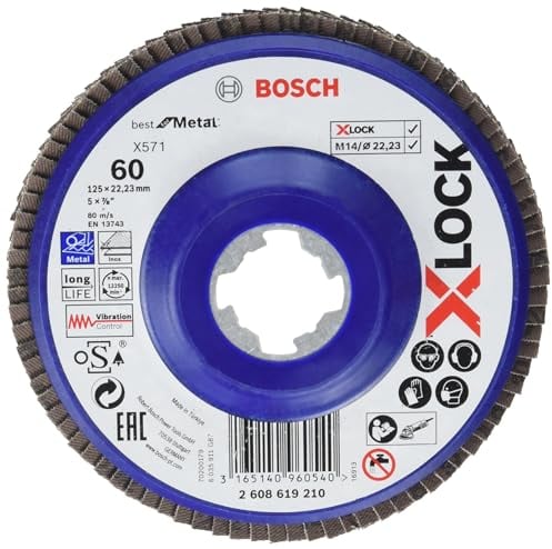 Bosch Professional 2608619208 Disco Lamellare Dritto, per Metallo, X-Lock, X571, Ø115 mm, Grana K120, Diametro Ø 22.23 mm