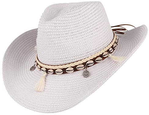 GEMVIE Chapeau Western - Chapeau de Cowboy Femme - Chapeau de Paille été Anti-UV Plage (Blanc)