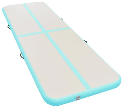 vidaXL Professional Inflatable Gymnastics Mat with Pump, Durable High-Density PVC, Indoor/Outdoor Use, Versatile, Anti-skid, Waterproof, Grey and Green, 300x100x10cm