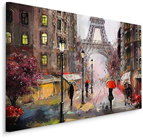 Muralo Bilder Stadt 100 x 70cm Bild auf Leinwand Wandbild Kunstdruck Paris Straßen Leinwandbilder Schlafzimmer Wohnzimmer Wanddekoration Design Wand Bild Panorama Architektur