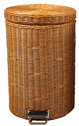 MYBA Rattan Trash Can with Lid Pedal 8L Yellow Rubbish Bin for Bathroom, Office