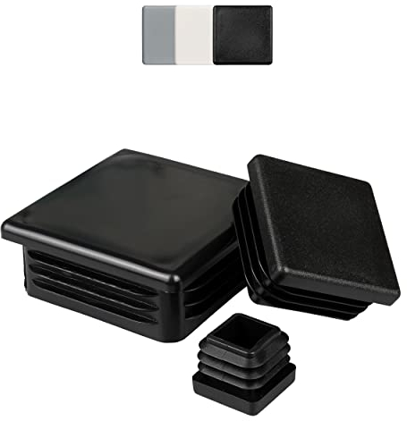 FUX 10 Stück Kunststoff Quadrat Rohrstopfen, 10x10mm-120x120mm, Lamellenstopfen, Möbelgleiter, Stuhlbeinkappen, Verschlussstopfen, Stuhlbeinschoner, Stopfen, Quadratstopfen (80x80x3-4mm, schwarz)