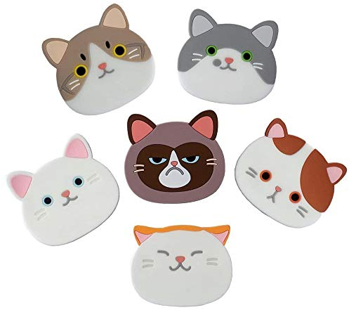 Gobesty Silikon Katze Untersetzer, Dekorative Glasuntersetzer, Süßen Cartoon-Katzen Getränkeuntersetzer, Deko Küche Untersetzer Gläser Tischuntersetzer für Wein, Glas, Tee, Getränke 6 Stück