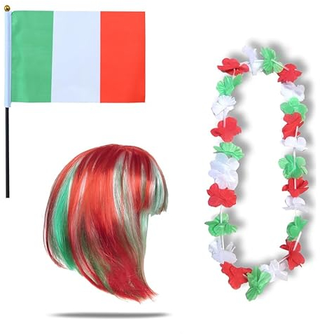 Sonia Originelli Fanset Fanartikel Fahne Perücke Blumenkette Hawaiikette WM EM Farbe: Italien Bob