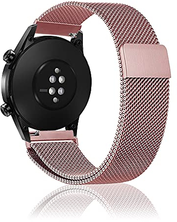 Niboow 20mm Bracelet Compatible avec Huawei Watch GT 3 Pro 43mm/Watch GT 3 42mm/Watch GT 2 42mm/Watch 2, Inoxydable Metal Mesh Magnétique Sangle pour Honor Magic Watch 2 42mm - Rose