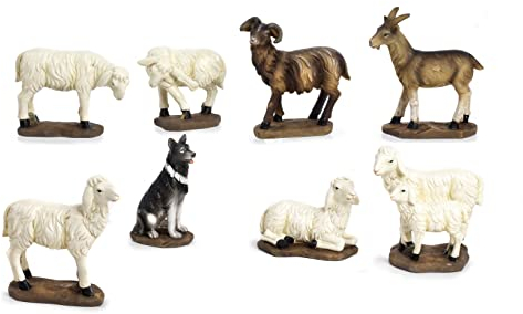 Set 8 animali statuine per Presepe in resina (Alt cm 4,3)