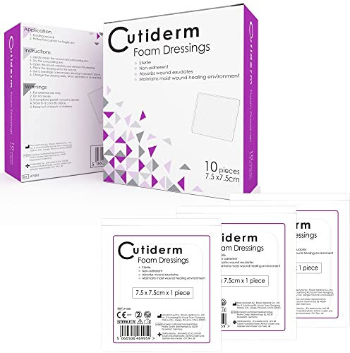 Cutiderm Foam Non-Adhesive Sterile Wound Dressing 7.5cm x 7.5cm - Pack of 10 Dressings