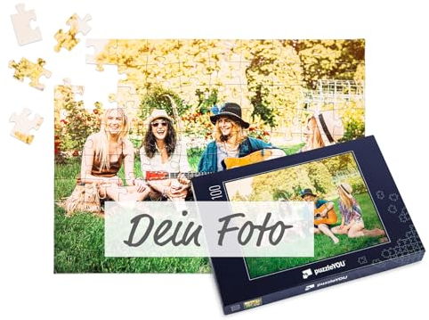 puzzleYOU Fotopuzzle selbst gestalten - Fotopuzzle 100 Teile, Blaue Schachtel - Puzzle mit eigenem Bild erstellen - 100 Teile Puzzle individuell Bedrucken
