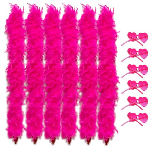 LIULIUBTY Colorful Feather Boas 6 Pcs with Heart Sunglasses Party Favor Carnival