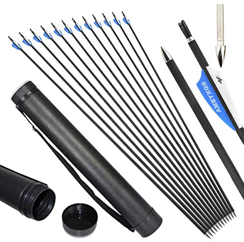 surwolf 32 Zoll Bogenschießen Carbonpfeile ID 4,2 mm Jagdpfeile 1000 Spine für Bogenschießen Compound & Recurve & Traditional Bow 12&24St (Blauer+köcher, 24)