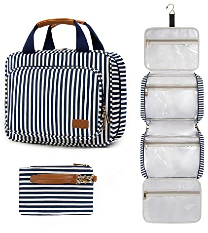 Kulturbeutel Reise Kulturtasche Zum Aufhängen Große Kapazität Kosmetiktasche Waschtasche für Damen Kulturbeutel zum Aufhängen mit Haken zum Aufhängen, Nasse Taschen (Marineblau)