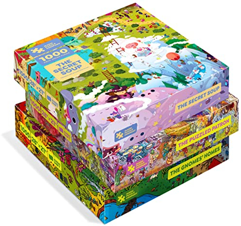 Magic Puzzles 3-Pack • Serie 3 • The Secret Soup, The Puzzled Patron & The Gnomes' Homes • 1000-teiliges Puzzle von The Magic Puzzle Company