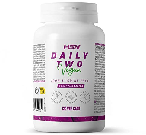 Multivitaminas y Minerales Daily Two - Dosis Diaria = 2 Cápsulas - de HSN | 120 Cápsulas con Todas las Vitaminas y Minerales - Sin Hierro ni Yodo | No-GMO, Vegano, Sin Gluten